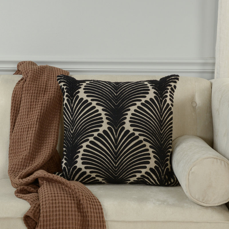 Coussin en coton / polyester, Mélange de duvet, Naturel foncé / noir