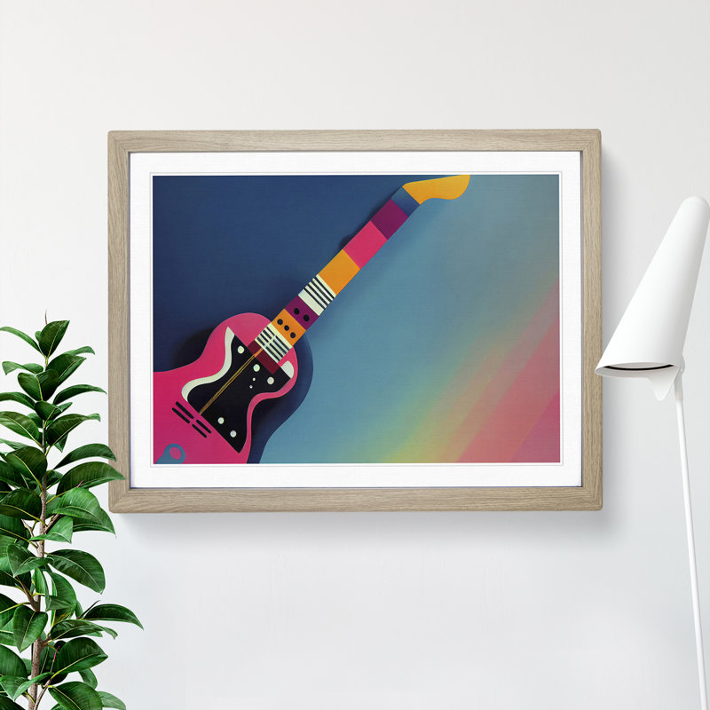 XH1022-6101X Modern Guitar 1 Piece Single Picture Frame Wall Art, 25cm H x 34cm W x 2cm D, Oak