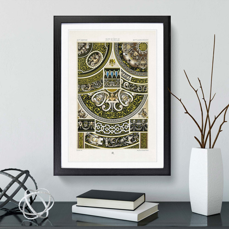 16th Century Pattern by Albert Racinet - Picture Frame Painting Print, 65cm H x 48cm W x 2cm D, Black Framed
