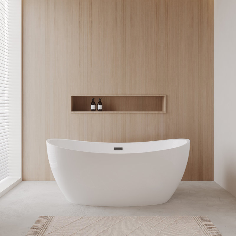 Dorrit 66" x 32" Freestanding Soaking Acrylic Bathtub, Matte Black