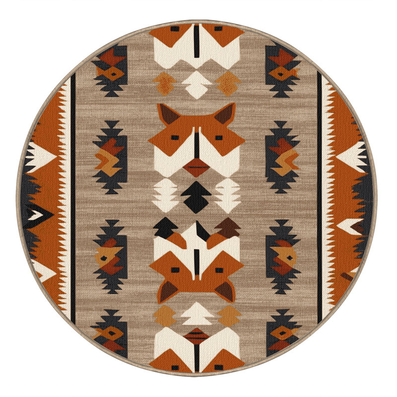  Tapis lavable du sud-ouest renard du désert, Rond 5 pi