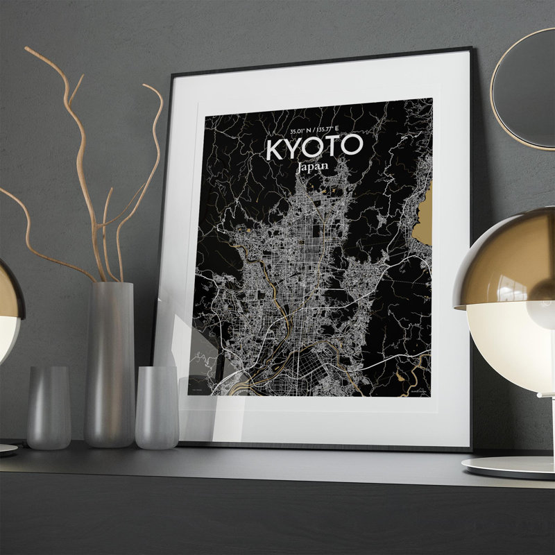 Kyoto City Map In Luxe - No Frame Print, 20cm H x 16cm W x 0.05cm D