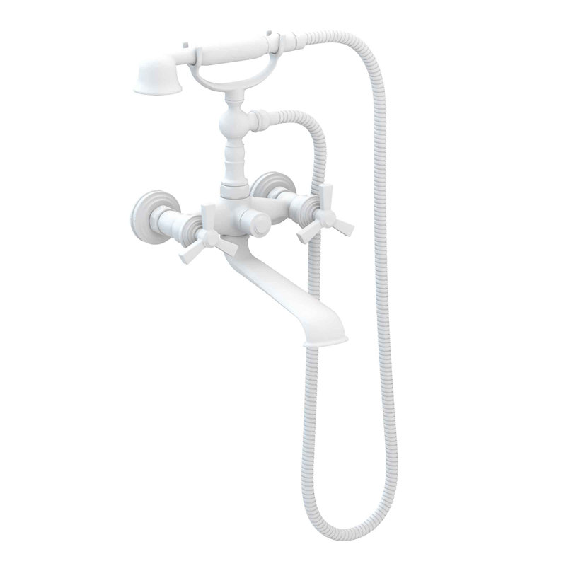Miro Wall Mount Exposed Tub & Hand Shower Set, Cross Handle , Matte White