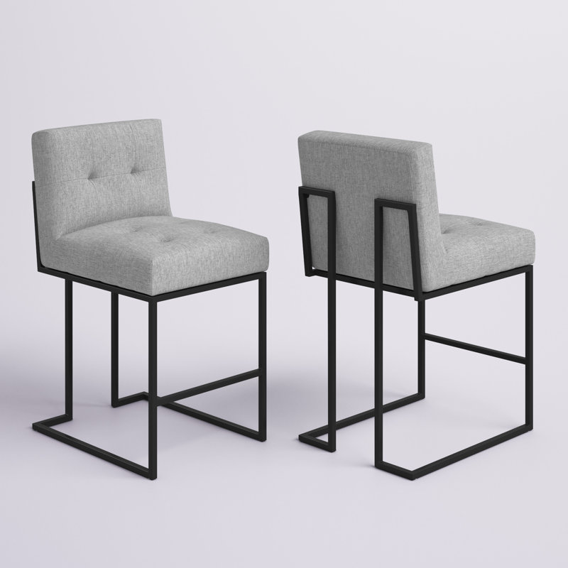 Tabouret de comptoir rembourré en acier inoxydable Privy, Velours gris pâle
