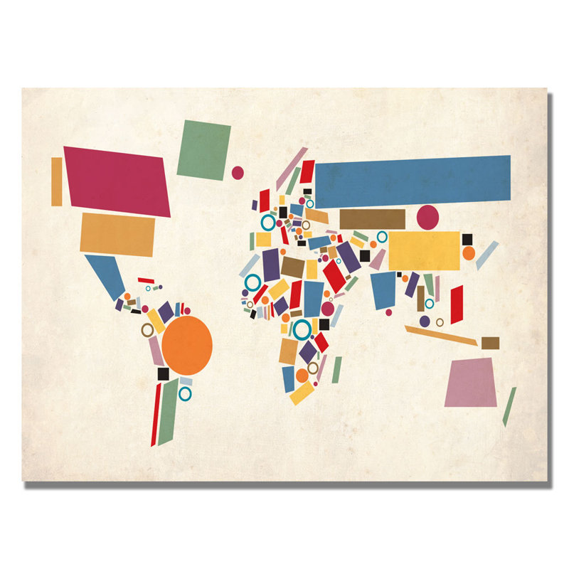 «Ormsby Abstract Shapes World Map» par Michael Tompsett, impression sur toile, H 47 po x l 30 po x P 2 po