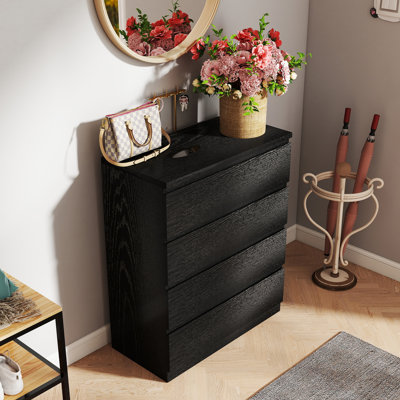 Commode 4 tiroirs, commode de rangement moderne, commode noire 31,5 po pour garde-robe avec design sans poignée, commode pour chambre à coucher, salon, noir
