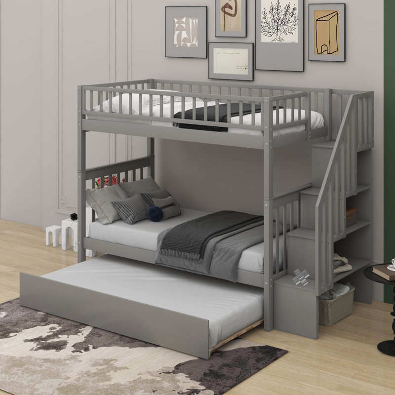 Lit simple superposé au dessus d'un lit simple avec lit gigogne, Gris