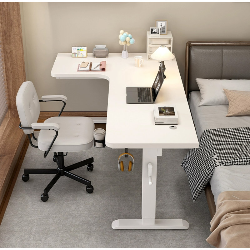 Bureau à hauteur réglable en L à manivelle, 29.5" H x 55.1" W x 31.5" D