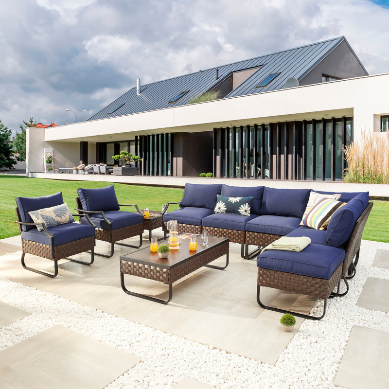 Ensemble de conversation modulaire d'extérieur avec coussins 10 pièces Heiman