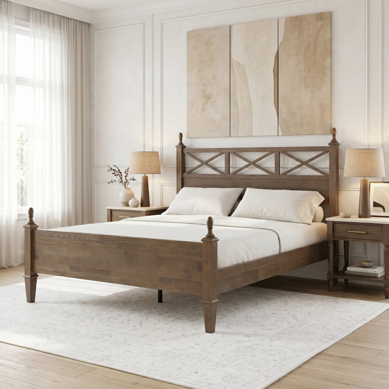 Structure de lit très grand en bois massif, lit plateforme avec tête de lit et pied de lit, 12 sommiers à lattes robustes, pieds en métal, aucun sommier tapissier, silencieux et antidérapant, assemblage facile, finition en bois de grange
