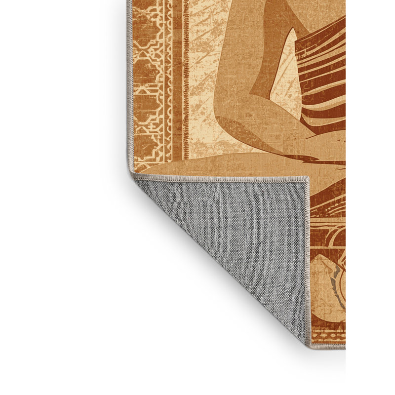Tapis d'inspiration mondiale Bergland lavable à la machine en brun - reliure beige, 7 x 9