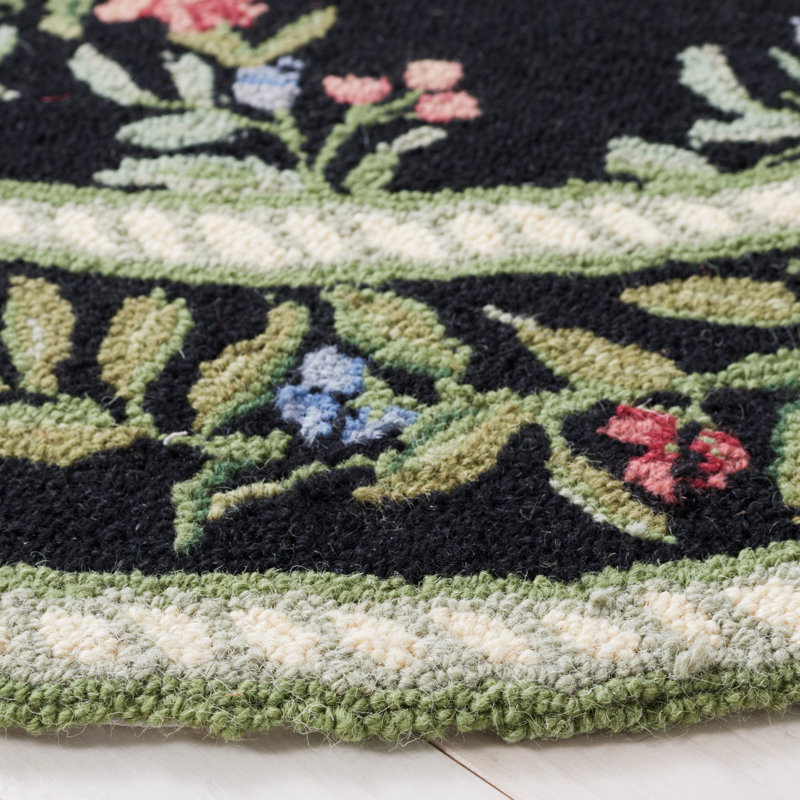 Beyda Hand Hooked Wool Pile Floral Rug, Round 8'