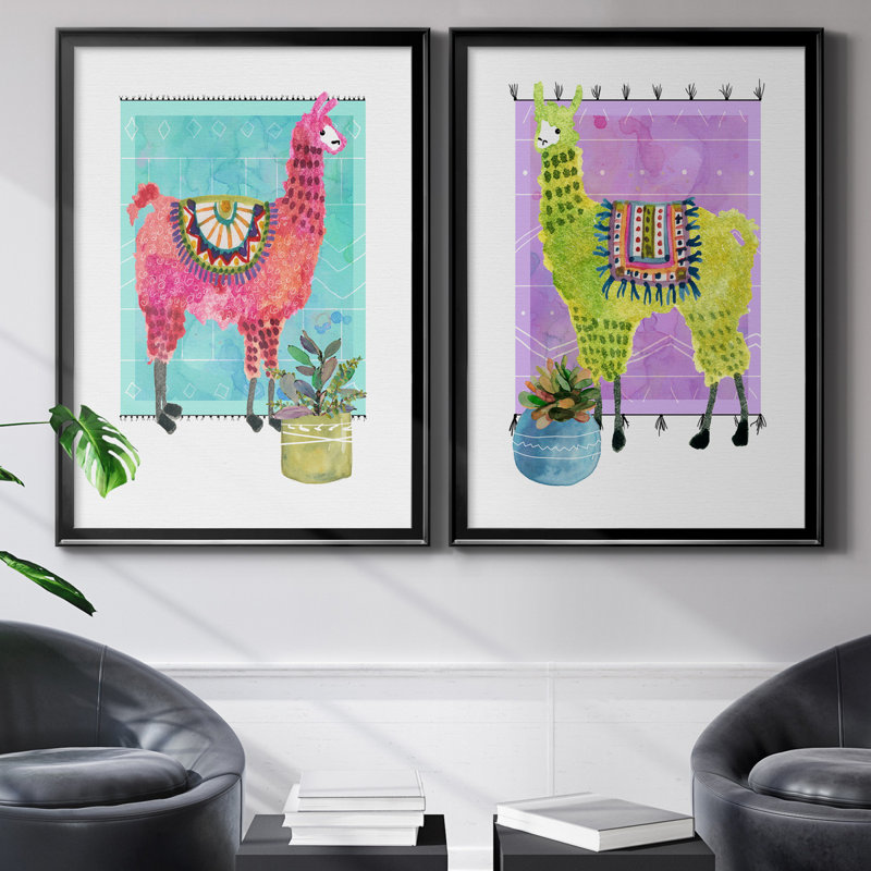 «Lovely Llama III», ensemble de 2 reproductions d'art, Pas de tapis, H 31,5 po x l 47 po x P 1,5 po