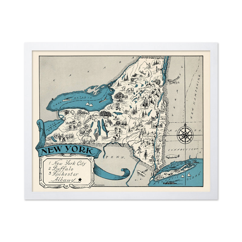 Carte illustrée de New York, Poster, 18"H x 24"W, White Framed