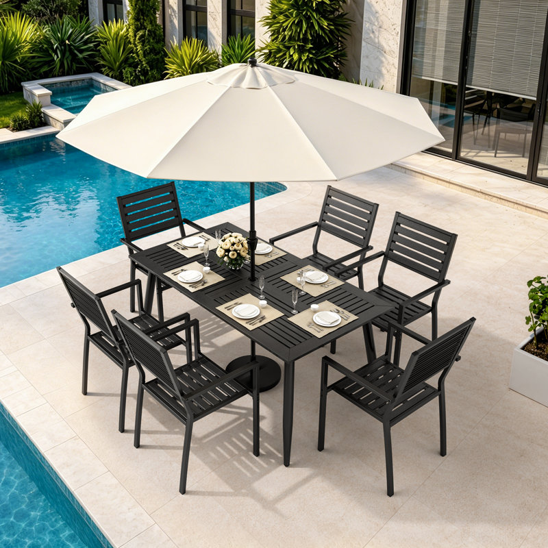 Ensemble repas extérieur en métal pour 6 personnes Devlin (ensemble de 7)