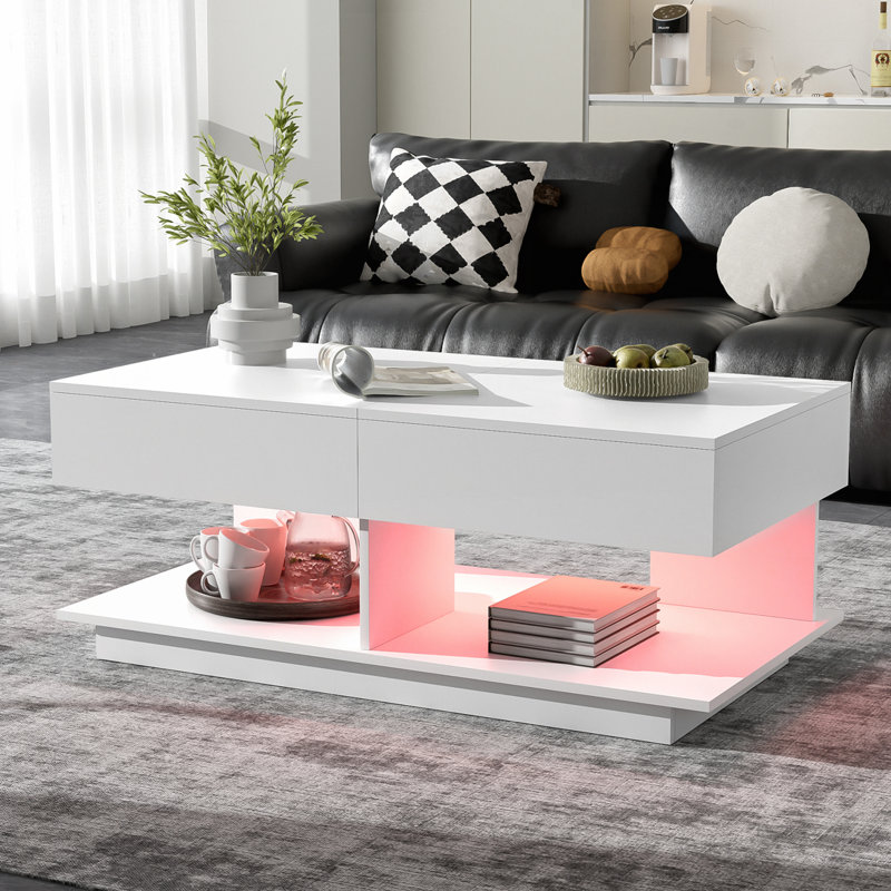 Table basse à rallonge de 41,3 po à 76,7 po avec plusieurs compartiments de rangement, Blanc