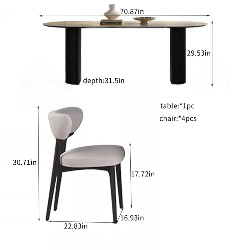 Ensembles de table de salle à manger en bois massif clair et luxueux., H 29,53 po x L 70,87 po x l 31,5 po