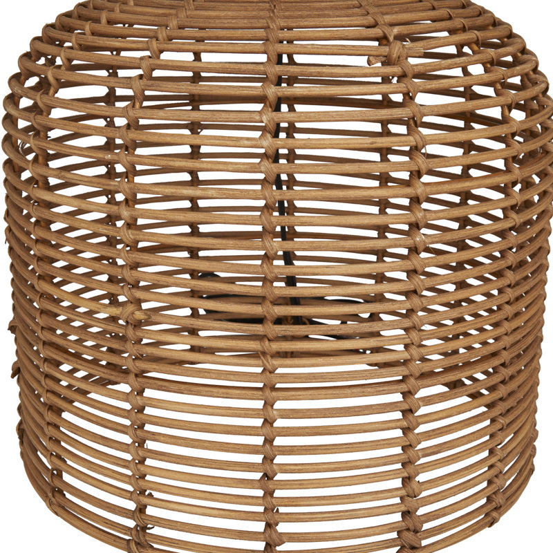 Rattan Handmade Woven Table Lamp with Drum Shade, Textured, White