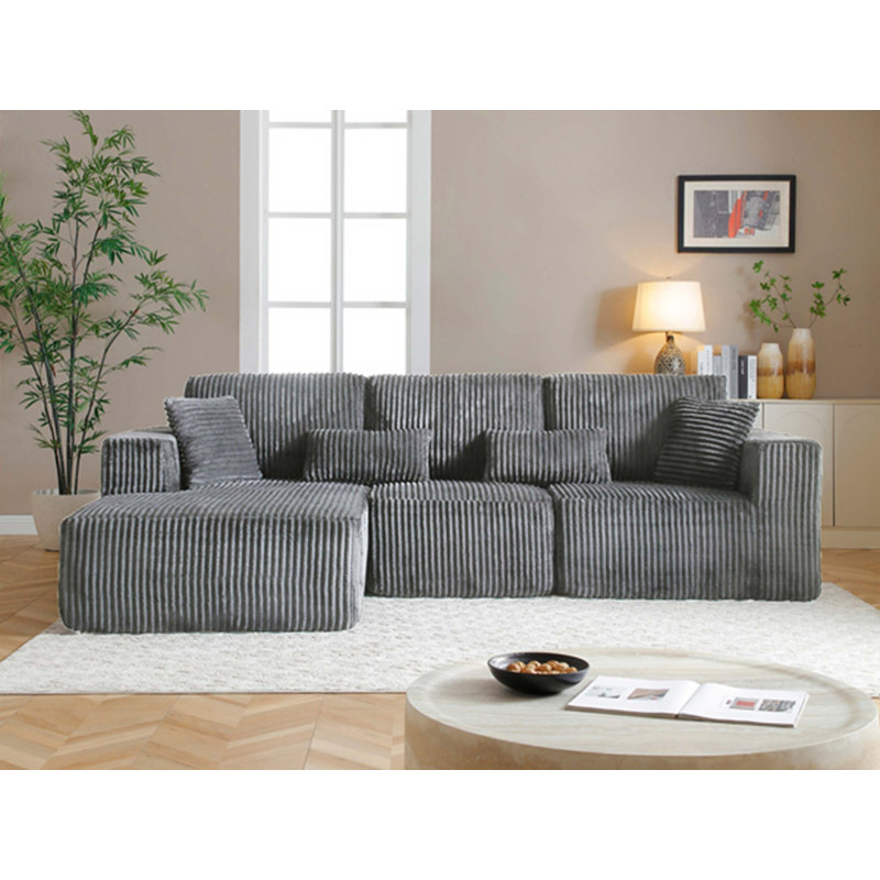 Canapé modulaire Cloud avec fauteuil inclinable et velours côtelé moelleux, Grey
