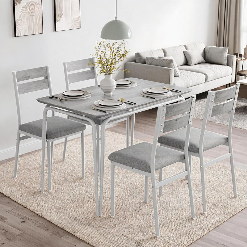 Ensemble table et chaises de salle à manger pour 4 personnes, table de cuisine en bois avec chaises rembourrées