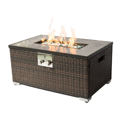 Table de foyer rectangulaire au propane de 81 cm (32 po) avec chauffage de terrasse en osier, puissance de 50 000 BTU