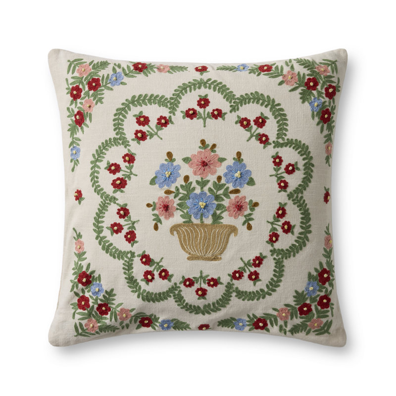 Rifle Paper Company x Loloi Rosette Vase Decorative Pillow, Polyester