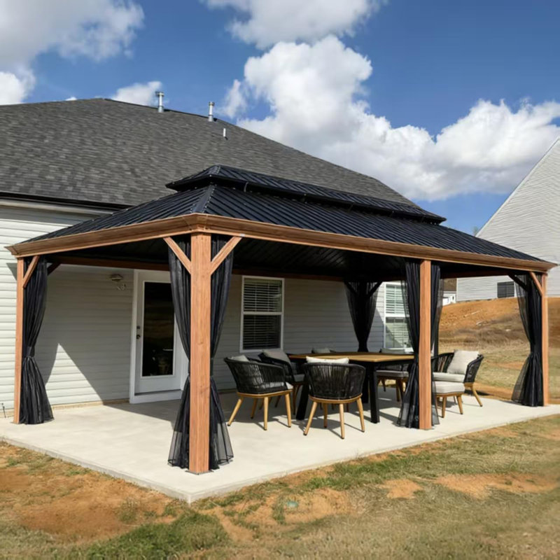 Purple Leaf 14' X 20’double Roof Aluminium Patio Gazebo For Lawn And Garden With Netting