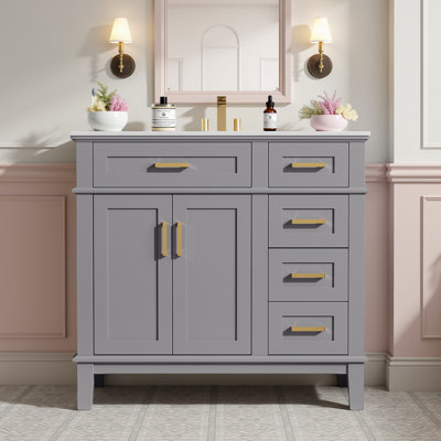 Meuble-lavabo 36 po avec lavabo en céramique, armoire, tiroirs à fermeture en douceur