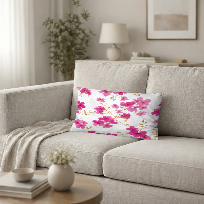 Coussin Floral - coussin imprimé fuchsia rose, H 12 po x l 20 po