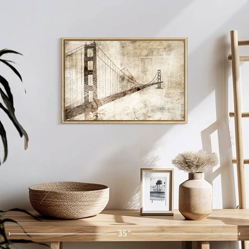 Pont du Golden Gate, 19 po x 13 po, Cadre flottant en bois naturel