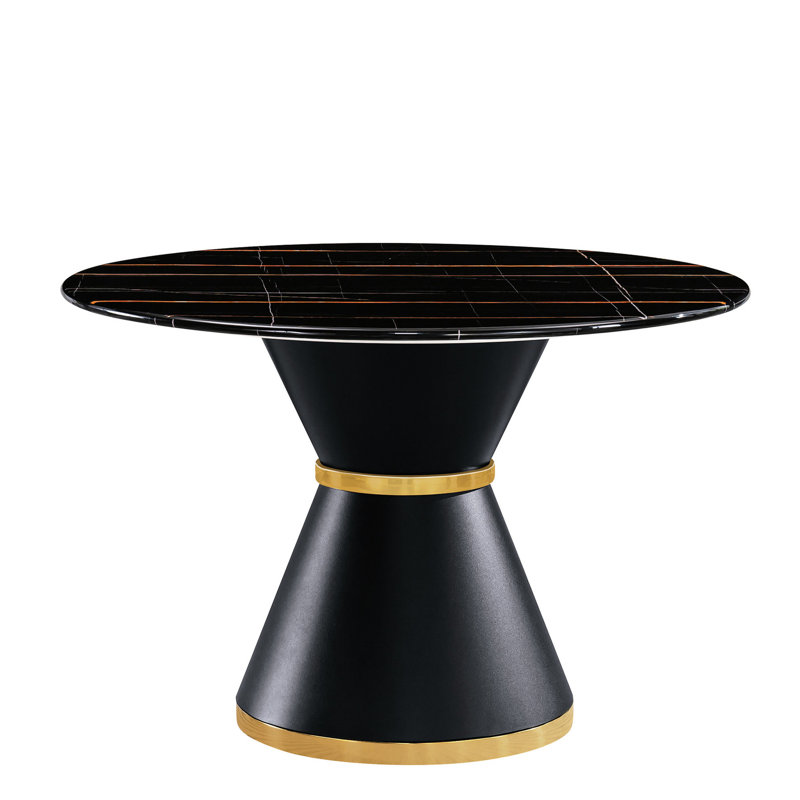 Et table de salle à manger en acier et acier avec base en marbre noir doré - 47,45 po x 29,66 po élégant pour les petits dîners