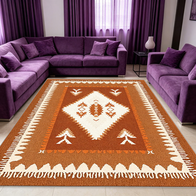 Terracotta Fringe Rug   area rugs for Living Room, Soft and Comfortable, Suitable for all seasons, easy to maintain, machine washable Indoor floor mat, Under Table Farmhouse suitable for Bedroom, Dining Room, Study,  Balcony, Home Decor Patio