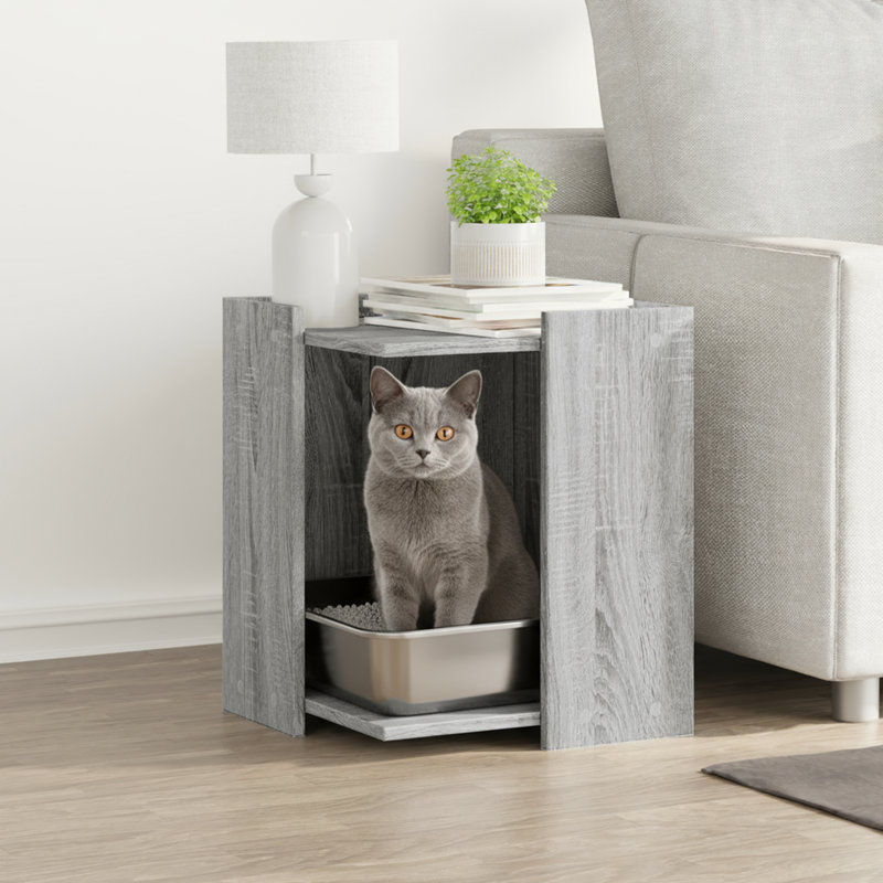 Engineered Wood Litter Box Enclosure, Grey Sonoma, 51cm H x 42cm W x 42cm D