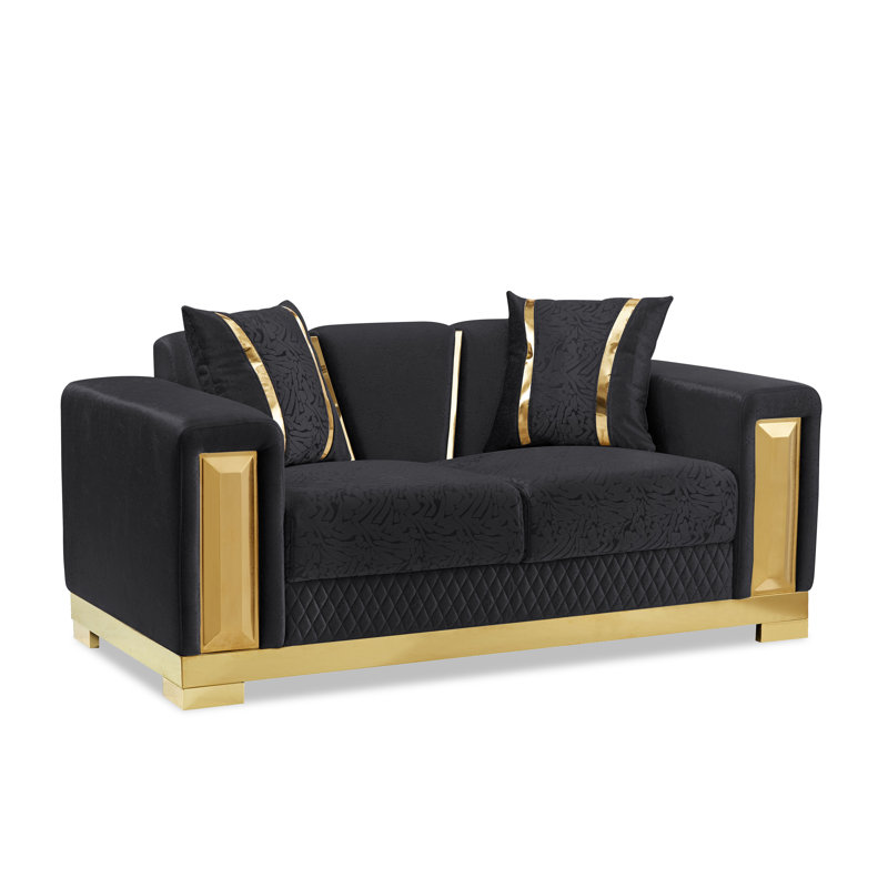 Causeuse Milthon avec accoudoirs et coussins décoratifs, Noir