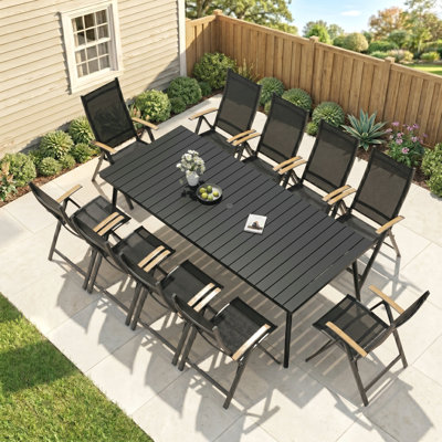 10 - Person Aluminum Patio Dining Set With Adjustable Folding Chairs And Umbrella Hole