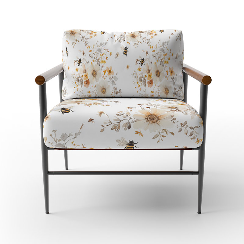 Chaise d'appoint Country Farmhouse - Chaise avec accoudoirs jaune Nectar Garden, Bras ronds bruns