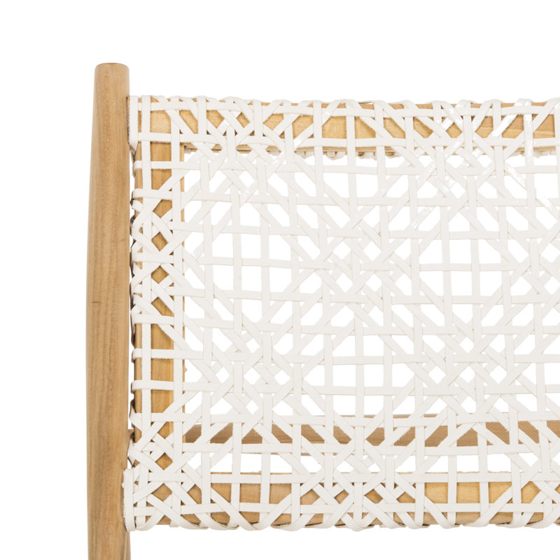 Chaise d'appoint à dossier tissé Kazbah, Cuir véritable blanc / teck naturel