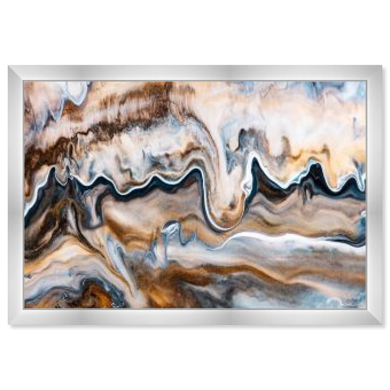 Abstrait «Copper and Blues», reproduction d'art mural, H 22 po x l 32 po x P 0,5 po, Argent