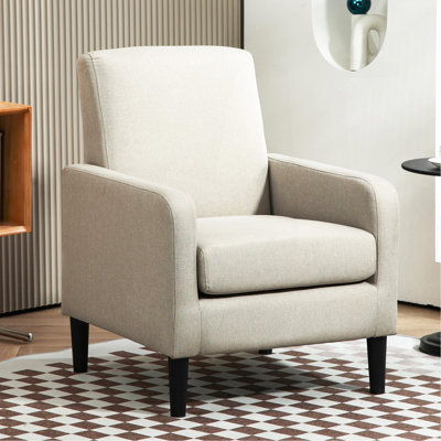 Fauteuil d'appoint rembourré en faux lin, fauteuil moderne avec structure en bois massif, fauteuil simple pour salon, chambre à coucher