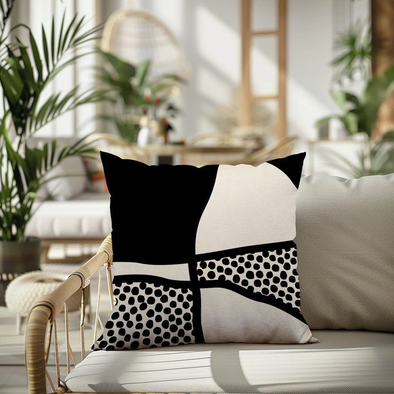 Oreiller carré réversible intérieur / extérieur Vie Abstract, H 17 po x l 17 po, Blanc cassé / blanc