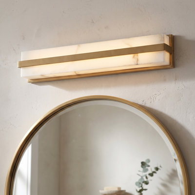 Barre de salle de bain intégrée à DEL 4,75 "x H 24" en laiton vieilli avec verre albâtre ADA