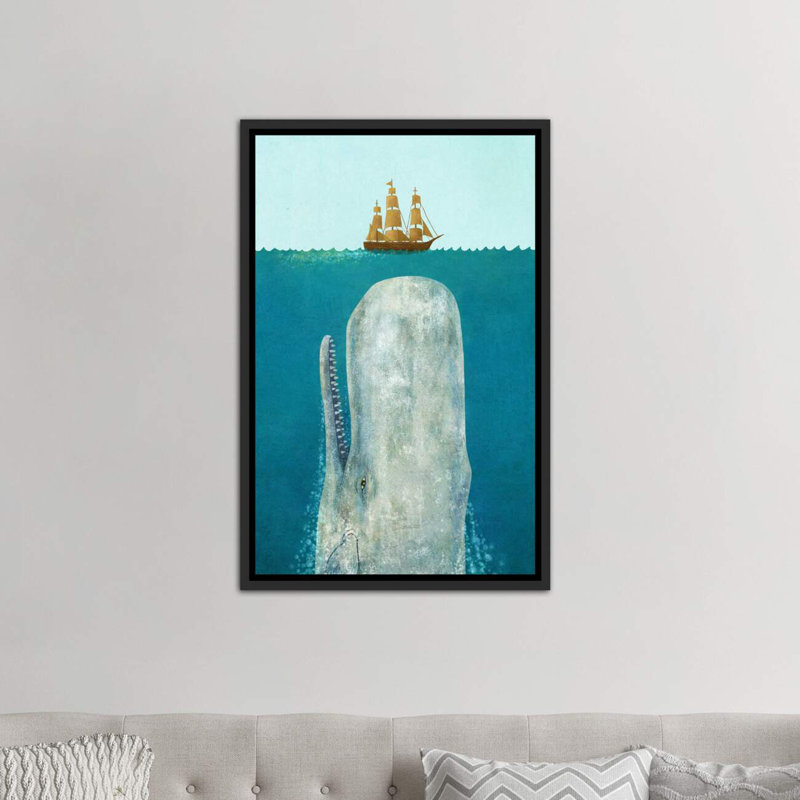 " The Whale " by Terry Fan, Black Framed Canvas, 48" H x 32" W x 1.5" D