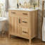Meuble-lavabo de 30 po en bois avec cadre en bois massif, 1 porte à fermeture douce, 2 tiroirs à fermeture douce, tablette réglable, armoire de rangement moderne