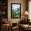 «Turquoise Lake and Pine Trees with Mountain Waterfall», art mural-1117027274
