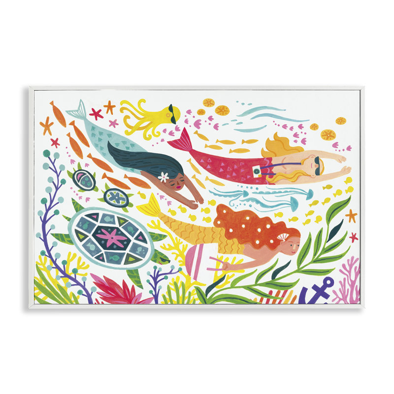 «Underwateraigning Mermaids», art de la giclée encadrée par Irene Chan, Estampe numérique encadrée blanc bord de mer