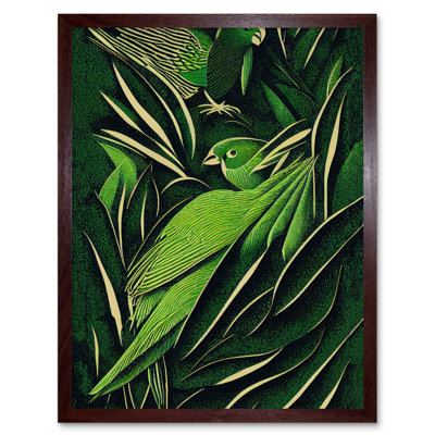 Vintage Retro Abstract Jungle Leaves Parrots - Print