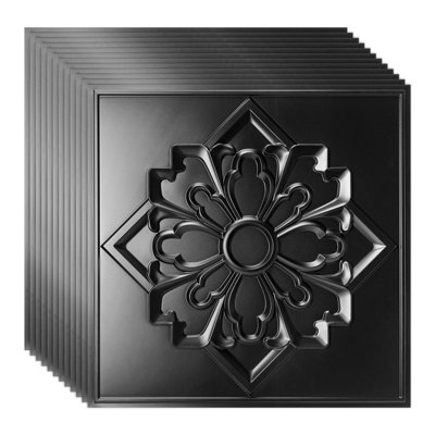 Carreau de plafond texturé à coller et à suspendre en PVC L 24 po x l 24 po Art3d pour la décoration intérieure (ensemble de 12)