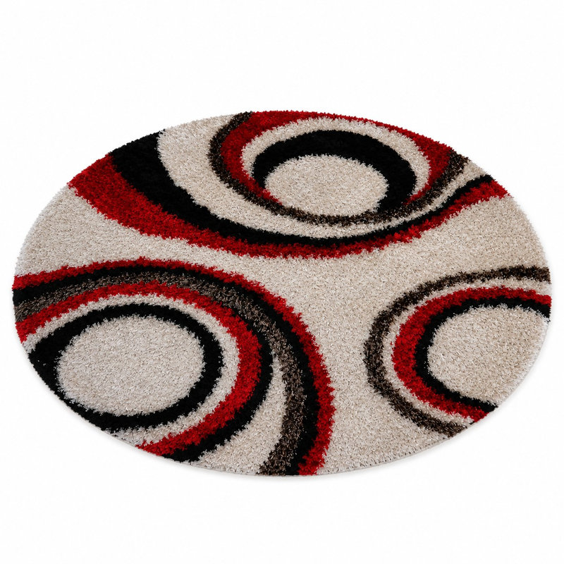 Tapis écologiques à poils longs touffetés à la main Abrielle - 10 pi x 10 pi, de couleur rouge ivoire, de conception géométrique moderne, de tapis épais antidérapants faits à la main pour le salon, la chambre à coucher