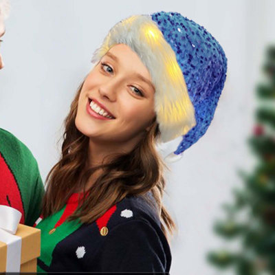 Chapeau de père Noël brillant, chapeau de père Noël, chapeau de vacances de Noël pour adultes, chapeau de père Noël classique en velours unisexe pour le Nouvel An de Noël