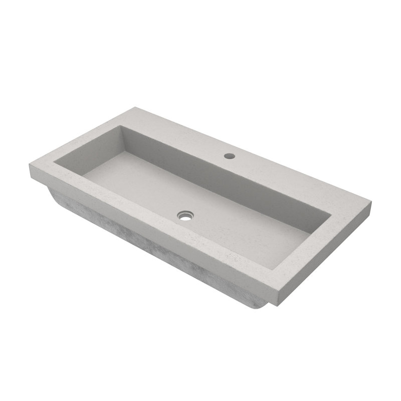 Trough Handmade Rectangular Bathroom Sink, Single Hole Faucet, Ash